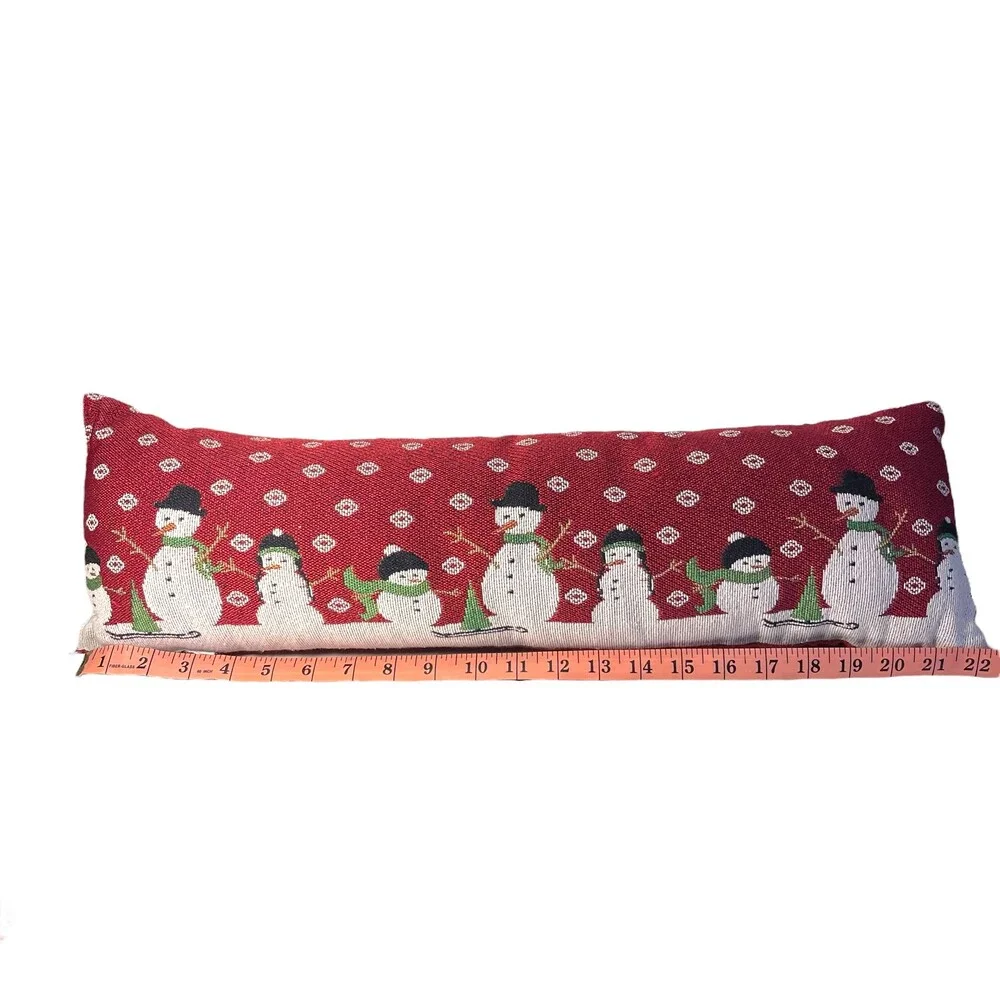 Red Snowman Tapestry Pillow Lumbar Decorative‎ Size 22x5 Holiday Christmas